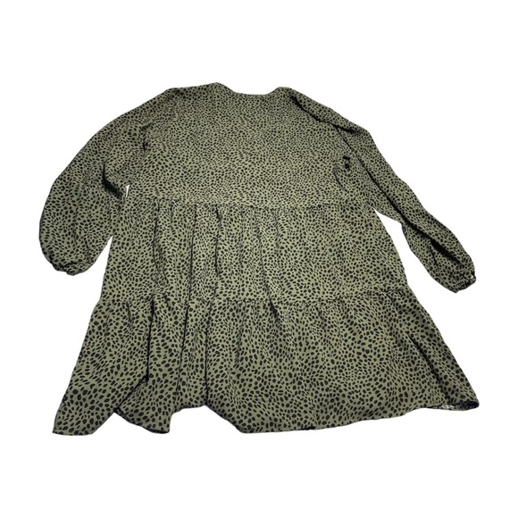 Nine West Dress Green Leopard Print 100% Polyester Button Front - Picture 3 of 8